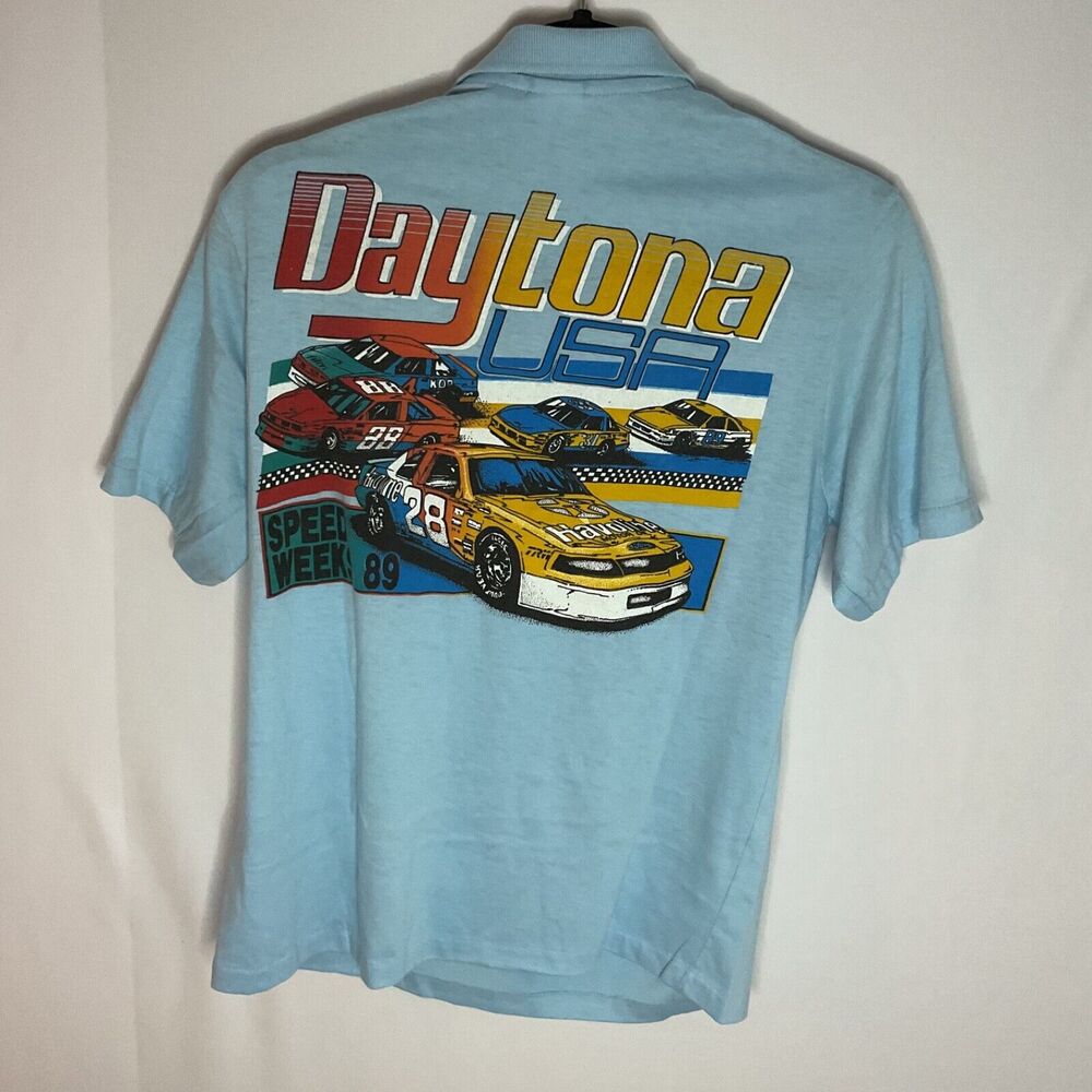 Vintage Anvil Daytona‎ USA Shirt Men M Blue Polo Speed Weeks 89 1989 NASCAR